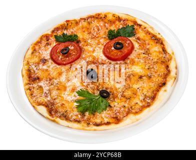 Restourant serving dish for child`s menu - pizza with face Stock Photo